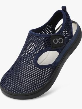 Navy Mesh Walking Sandal, Closed Toe, wide Toe Box, knit mesh, non slip NEW S10
